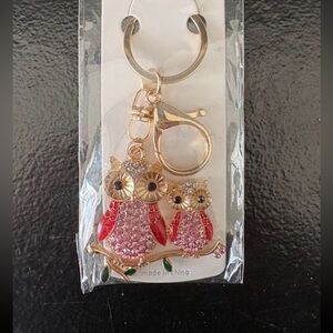 NEW Owls Pink w/Red Bag Charm/Keychain/Keyring/Hangtag